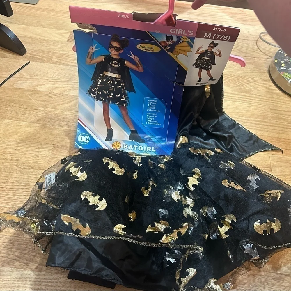 Batgirl Costume Dress NEW Batman Medium 7/8 Black Gold Halloween Kids Girls